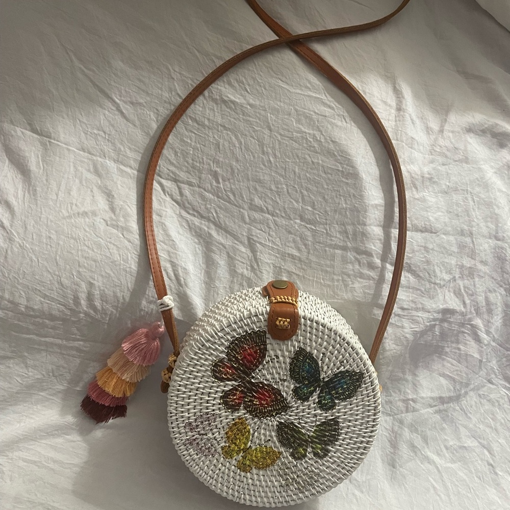 Handcrafted White Butterfly Crossbody Bag